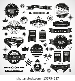 Vintage Design Elemente. Etiketten im Retro- und Vintage-Stil einzeln auf dem Hintergrund. Vektorgrafik, Grafikdesign.Viele Elemente nützlich für das Design. Logoelemente