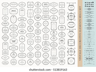 Vintage design elements mega set - frames, borders, dividers, signboards, crowns, labels.