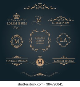 Vintage design elements and monograms. Decorative elements for invitations, menus, labels. Wedding monograms. Calligraphic elegant ornament. 
