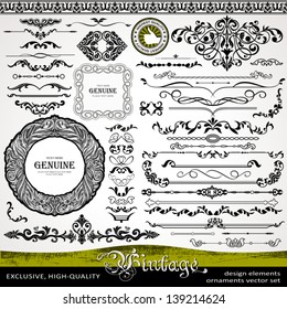 Vintage design elements, ornaments and dividers and elegant page background decorations, exclusive, highest quality, retro style set of ornate floral patterns template