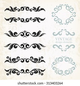 Vintage design elements and page decoration, set of ornate patterns in retro style