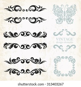 Vintage design elements and page decoration, set of ornate patterns in retro style