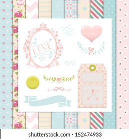 Vintage Design Elements: Rose Pattern, frames and cute seamless backgrounds. For design  or scrap booking.