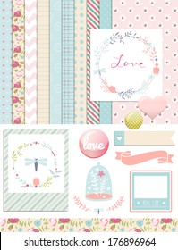Vintage Design Elements: Rose Pattern, photo frames and cute shabby chic backgrounds. For design or scrap booking.