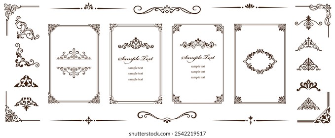 Vintage design elements set, decorative flourish corner, frame and border, collection for invitation and  menu.