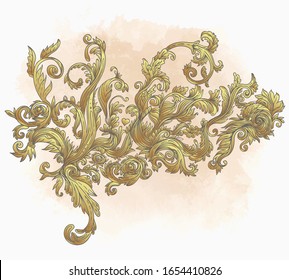 Vintage design elements set: Florals. Outlines on grunge background. Vector baroque illustration.