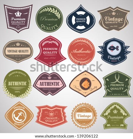 Vintage Design Elements Set. Labels In Retro And Vintage Style Isolated On Gray Background. Vector Illustration, Graphic Design.Lot Of Elements Useful For Design. Logo Symbols