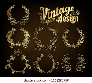 Vintage design elements set: Ribbons. Black outlines isolated on white. Vector illustration.