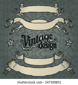 Vintage design elements set. Ribbons. Vector illustration.