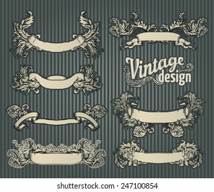 Vintage design elements set. Ribbons. Vector illustration.