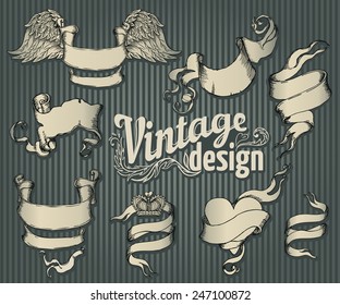 Vintage design elements set. Ribbons. Vector illustration.