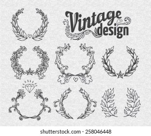  Vintage design elements set. Wreath collection. Vector illustration.