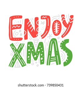 Vintage design for Enjoy Xmas greeting card. Christmas/New Year handdrawn lettering collection.