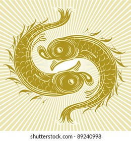 vintage design fish pattern in gold colors
