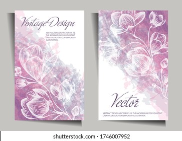 Vintage design with flowers on a watercolor background. Cover, stencil for notebook design,
books, notebooks, postcards, invitations. Vector with a retro cherry blossom.