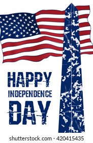 Vintage design for fourth of July Independence Day USA. Designed in american flag colors with Washigton Monument.