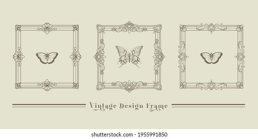 Vintage Design Frames for holiday, celebration, decoration, wedding, birthday, greeting, Thank you,  invitation, fashion, Beauty, Tattoo, use. 