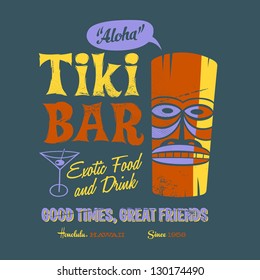 Vintage design for Graphic T-Shirts - Tiki Bar - EPS 10 - Worn effect can be remove easily.