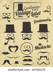 Vintage Design Hipster Elements Set. Hats, glasses and mustaches. Vector Illustration