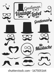 Vintage Design Hipster Elements Set. Hats, glasses and mustaches. Vector Illustration