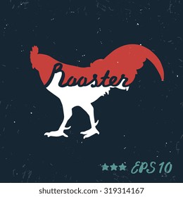 Vintage design label - rooster isolated on grunge background