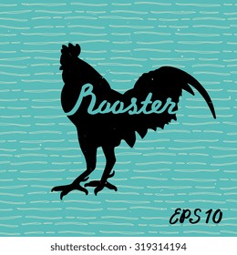 Vintage design label - rooster isolated on grunge background
