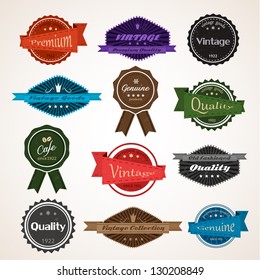 Vintage Design Labels In Retro And Vintage Style Isolated On Gray Background. Vector Illustration, Graphic Design. Lot Of Elements Useful For Your Design. Styled Design Elements