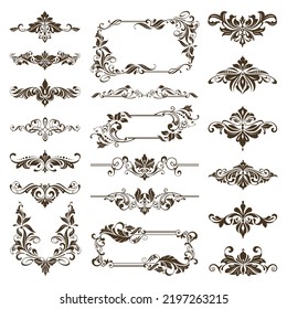 Vintage-Design-Spitzen grenzt an Monogramm-Logo und Ecken Vectorset Art Deco-Blumen-Ornamente Elemente