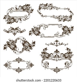 vintage design lace borders monogram logo and corners Vector set art deco floral ornaments elements