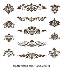 vintage design lace borders monogram logo and corners Vector set art deco floral ornaments elements