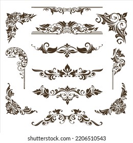 vintage design lace borders monogram logo and corners Vector set art deco floral ornaments elements