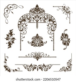 diseño vintage bordes de encaje monograma logo y esquinas Vector set art deco elementos de adornos florales