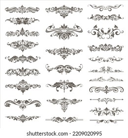 vintage design lace borders monogram logo and corners Vector set art deco floral ornaments elements