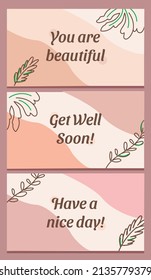 Vintage design with leaves greeting card template. Get well soon template print design with warm color.