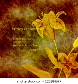Vintage design with a lily. Vector grunge sepia background