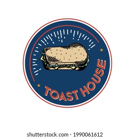 Vintage-Design-Logo für Toast in Vektorgrafik. handgezeichnetes Logo, Vektordesign 