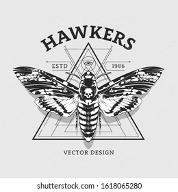Vintage Design with Moth and Sacred Geometry. Abstract design idea. Vector art.