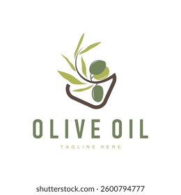 vintage design of olive plant, garden plant producing olive oil, illustration of simple olive logo, symbol, template