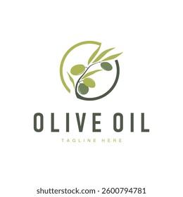 vintage design of olive plant, garden plant producing olive oil, illustration of simple olive logo, symbol, template