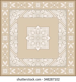 Vintage design on a beige background. Ornamental backdrop. Ornate floral decor for wallpaper. Traditional decor on beige background. EPS 8.