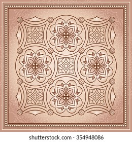 Vintage design on a beige background. Ornate floral element for design. Traditional brown background of beige color.