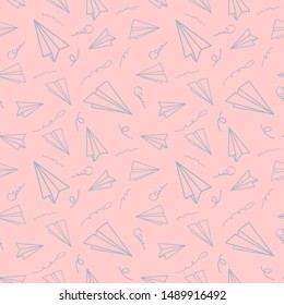 Vintage design with paper airplane seamless pattern on beige background. Vector cartoon illustration. Modern color origami wallpaper, abstract backdrop. 