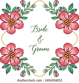 Vintage design pink flower frame, for ornate of various card bride and groom. Vector