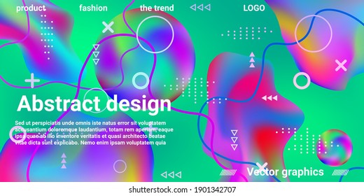 Vintage  design poster 3d, great design for any purposes.  Bright smooth mesh is blurred by a futuristic pattern in pink, blue, green, yellow, purple tones. Trendy creative vector cosmic gradient.