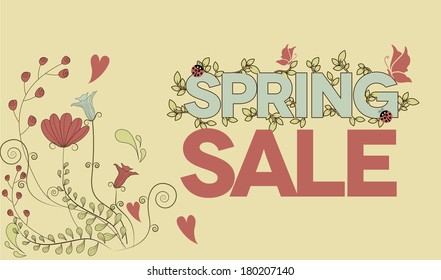 Vintage design poster with flowers and spring sale message