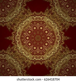 Vintage design in a red and golden colors. Damask elegant wallpaper. Vector seamless pattern on a red background.