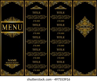 Vintage Design Of Restaurant Menu. Menu, Wine List, Brochure, Card Collection, Cover And Page For Price. Beautiful Ornate Design With Ocean, Undersea Elements. Menu Template, Premium Gold 3\3