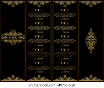 Vintage design of restaurant menu. Menu, wine list, brochure, card collection, cover and page for price. Beautiful ornate design with ocean, undersea elements. Menu template, premium gold 2\3