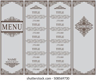 Vintage design of restaurant menu. Menu, wine list, brochure, card, cover and page for price. Beautiful ornate design with ocean, undersea elements. Menu template, classic design