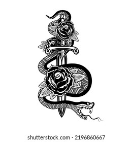 Vintage design with snake on dagger. For poster, banner, emblem, sign, logo. Vector illustration